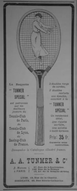 Publicité De Presse 1907 A.a.tunmer Raquette Spécial Et Sma.h Articles De Sport