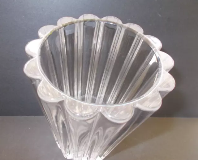 Signed Villeroy & Boch Heavy Clear Crystal Ribbed Vase 19cm Tall MINT