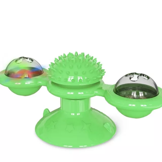 Moulin à vent jouets pour chat Fidget Spinner pour chaton avec boule DEL et herbe à chat - vert 2