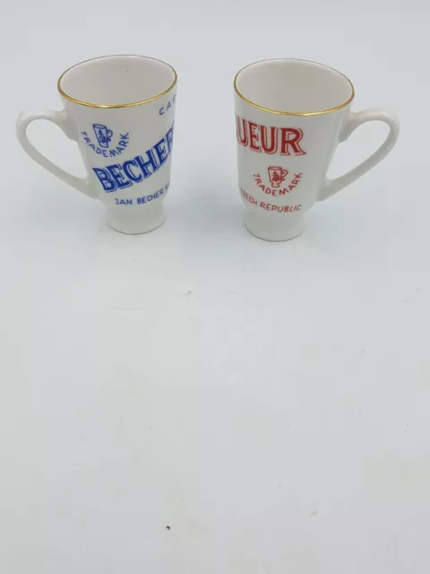 Genuine Carlsbrad Bechers Small Liqueur Porcelain Cups Shots Red & Blue - Pair 2