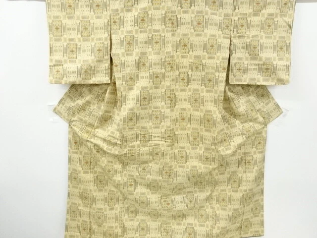 6847937: Japanese Kimono / Antique Kimono / Tsumugi / Woven Abstract Pattern
