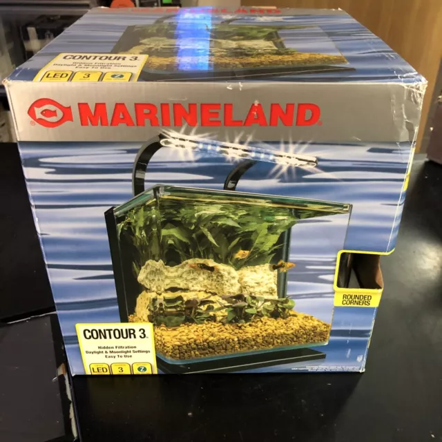 Marineland Contour 3 aquarium Kit 3 Gallons, Rounded Glass Corners, Includes LED