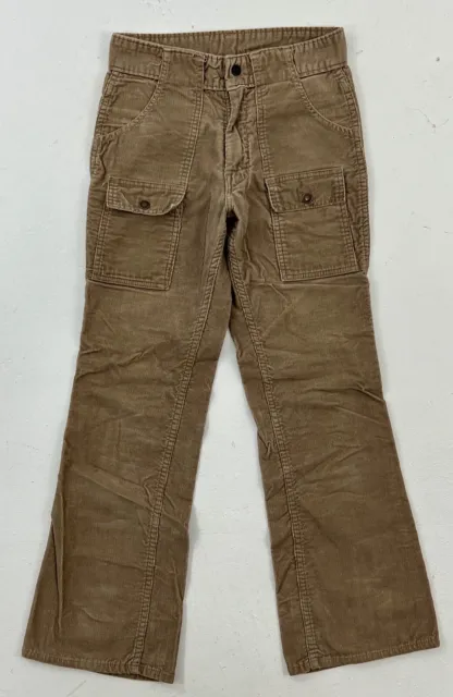 VTG Sears Put On Shop Girls Flare Leg Corduroy Pants Cargo Pockets Brown 70s 80s