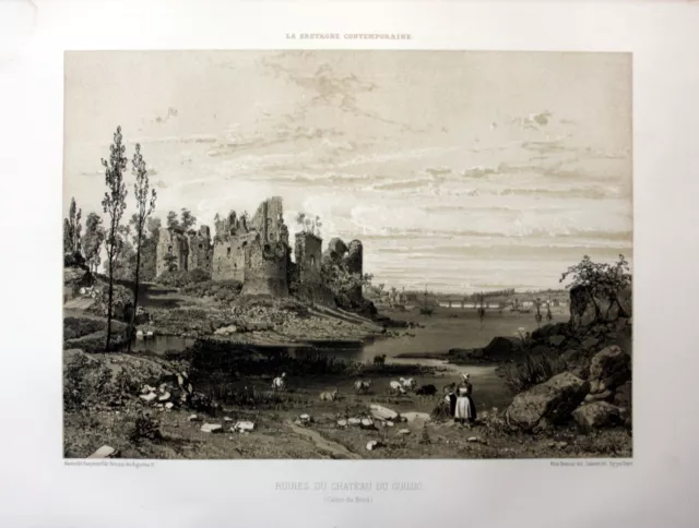 ca. 1870 Chateau du Guildo Bretagne France estampe Lithographie lithograph