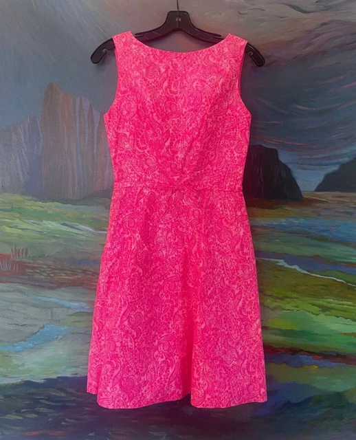 Lanz Original Vintage Pink Paisley Sleeveless Bow Front Dress Size S