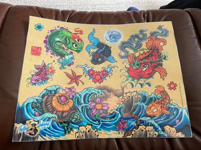 (Lot 46) Vintage Tattoo flash art laminated sheet Jay Chastain 2002