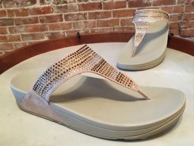 FitFlop Gold Multi Crystals Flare Strobe Toe Post Thong Sandal 5 Sale