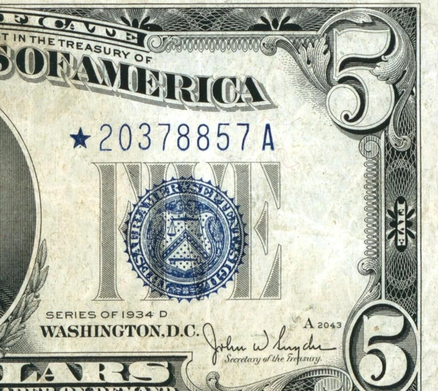 ** STAR ** $5 1934 D Silver Certificate ** DAILY CURRENCY AUCTIONS FREE RETURN