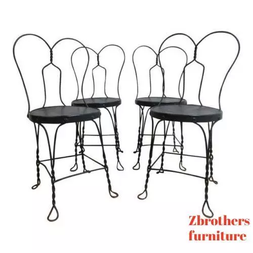 4 Antique Wire Metal Ice Cream Parlor Salon Game Table Side Chairs