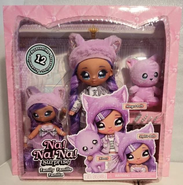 Na Na Na Surprise Lavender Kitty Family Doll Set with 2 Fashion Dolls and 1 Pet