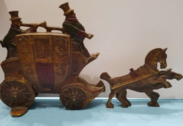 Vintage Royal London Stagecoach Horse Carriage 6.5lb Cast iron door stop statue