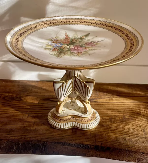 Royal Worcester Compote/Pedestal Bowl with Three Bud Vases in Stand-Dated 1875