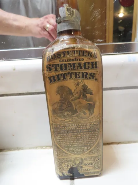 Amber 18oz Hostetter’s Celebrated Stomach Bitters w/Front & Back Labels!!!!