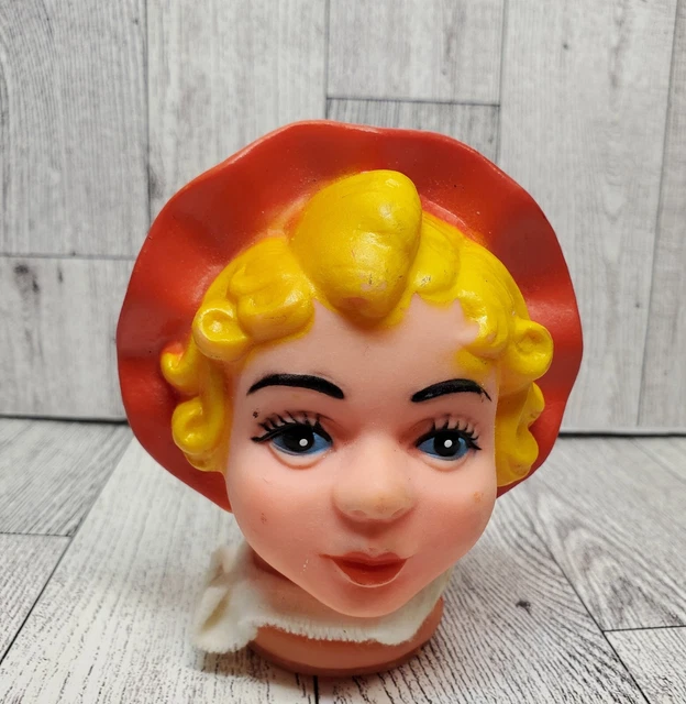 Vintage Rubber Head Girl in Red Bonnet Hand Puppet 60's 70's Mr. Rogers