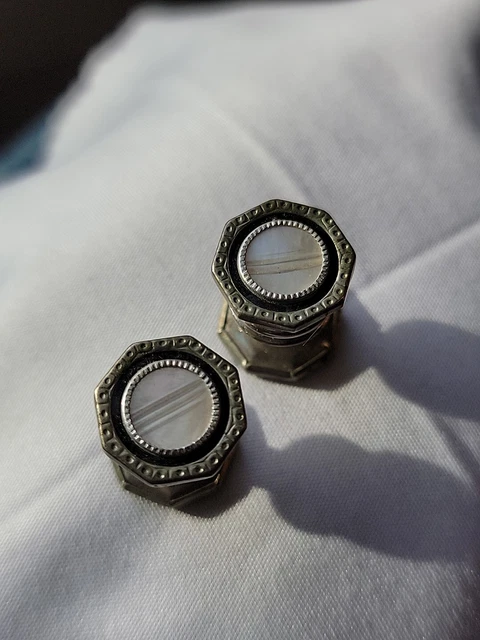 Boutons De Manchette Art Déco En Argent Sterling Park Roger Jiffy - Modèle Vintage Snap Link 91916 - Occasion Bon état