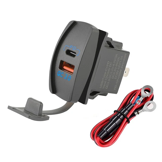Rocker Switch 4,2 A Dual USB Caricabatterie PD e QC3.0 Porta con Presa LED Nuovo