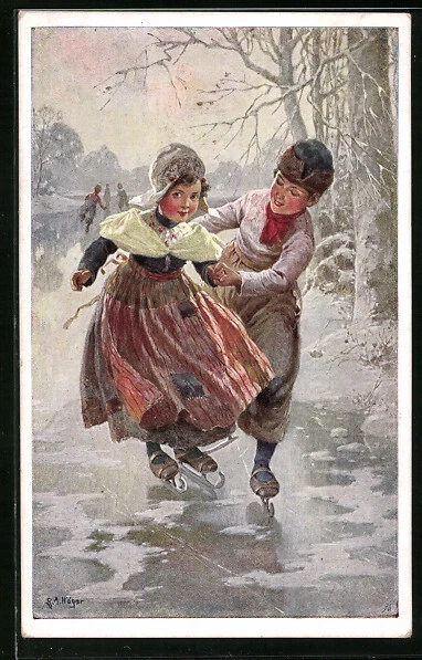 cartolina-artista-rudolf-alfred-h-ger-bambini-che-pattinano-eur-7-00