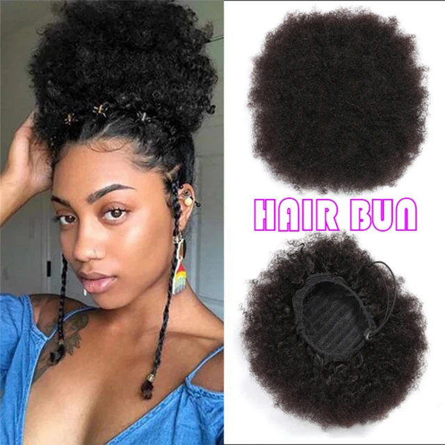 Puff Clip Chignon Bun Hairpiece Afro Curly Human Hair Wig Packaging