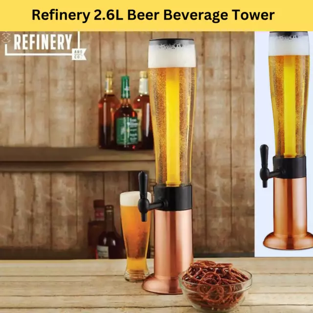 Refinery Beer Tower With Tap Ice Drink Dispenser 2.6L Beverage Bar Tube Copper