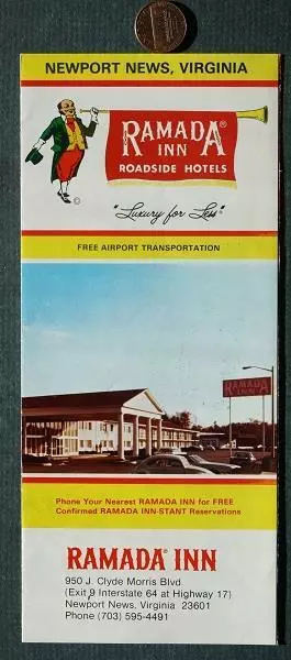 1970s Era Newport News Virginia Ramada Inn Hotel Brochure-Highway 17 at I-64!