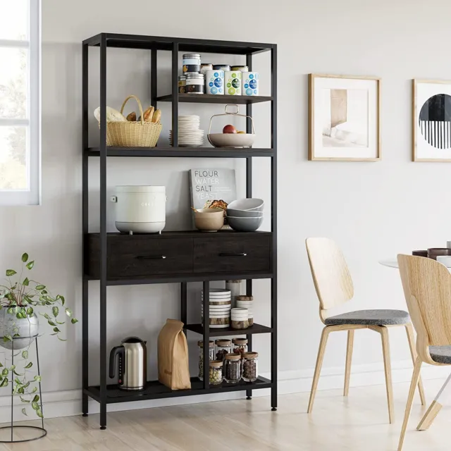 Tall Bookshelf with Drawers Industrial Bookcase with 6 Tiers Storage Shelves AU 2
