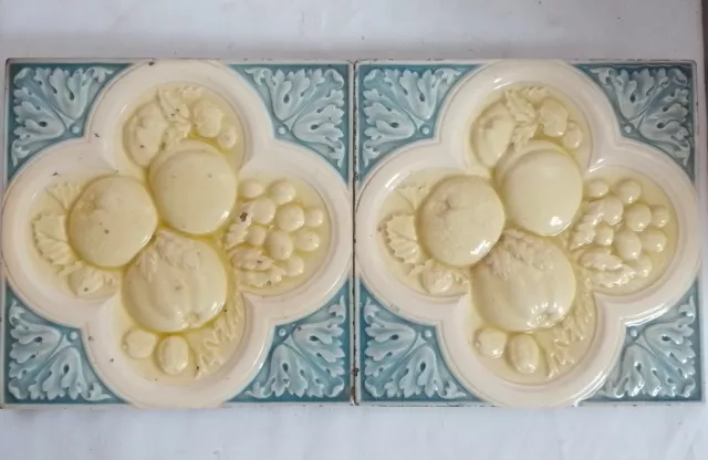 Pair Victorian Minton majolica tiles