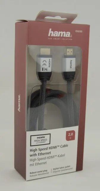 Hama 56580 Câble HDMI High Speed avec Ethernet 2m Noir Neuf Emballage D'Origine