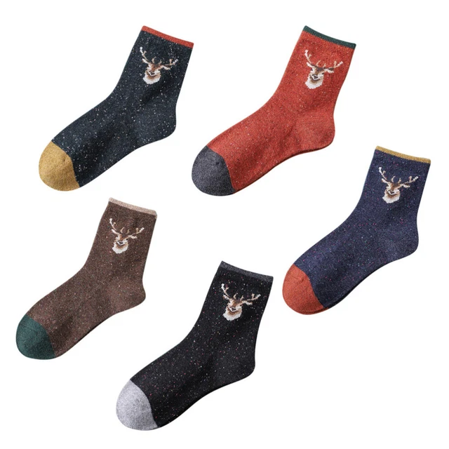 5 Pairs M Chaussettes De Noël En Coton Fantaisie Femme Renne