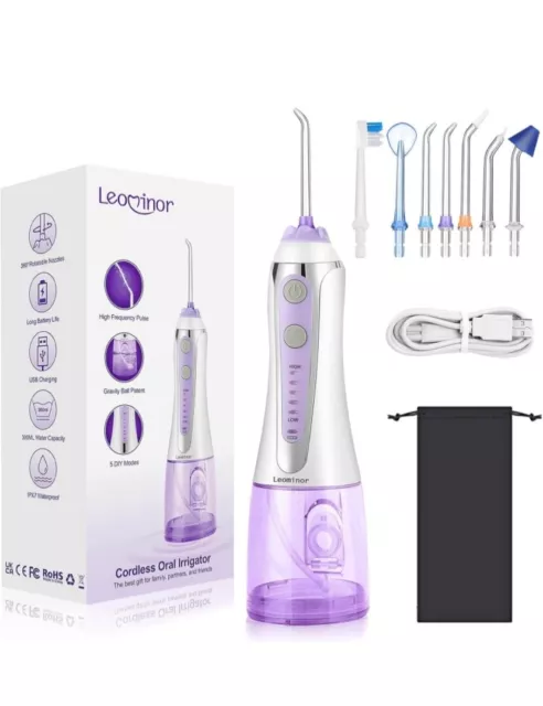 Leominor Idropulsore Dentale Portatile Irrigatore Orale, 7 Ugelli 5 Modalità Idr