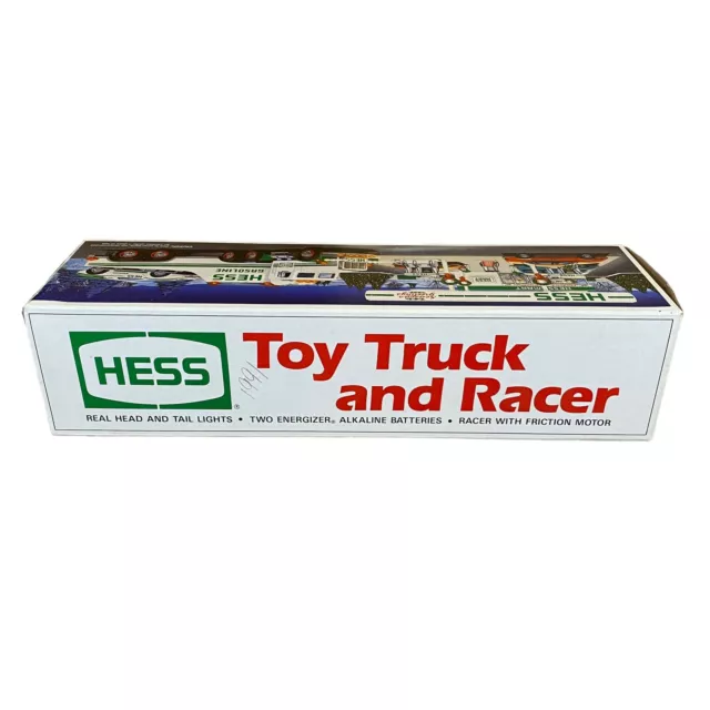 Hess 1991 Toy Truck and Racer New Vintage Lights Sounds White Green Original