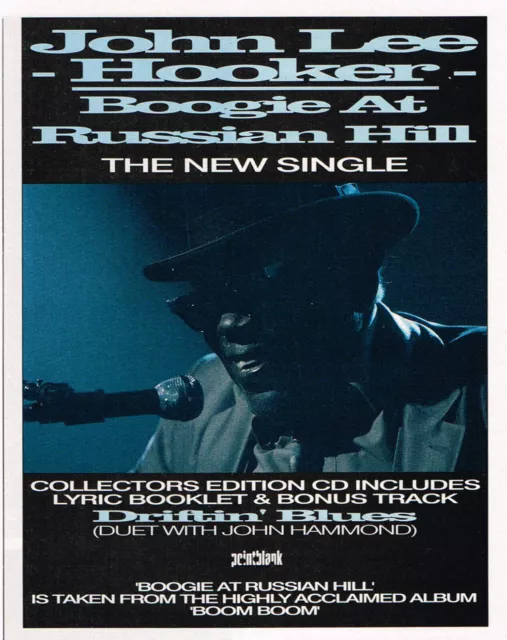 John Lee Hooker Boogie At Russian Hill Single Release Advert 1993 4" x 5.25"