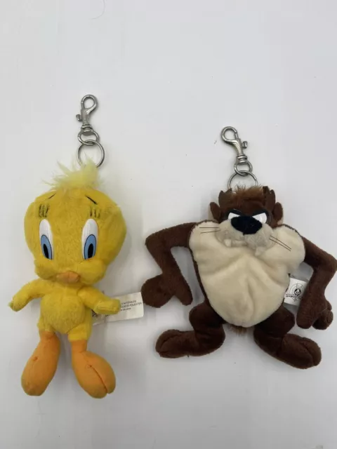 Tweety Bird & Taz KEY CHAIN Coin 1999 Warner Brothers Looney TUNES PLUSH VINTAGE