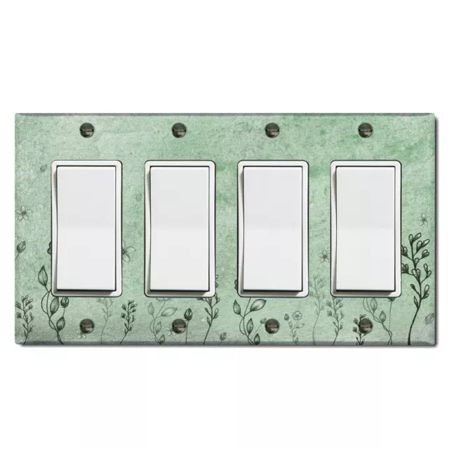 Metal Light Switch Cover Wall Plate Vintage Pretty Green Fading Flowers FLW222