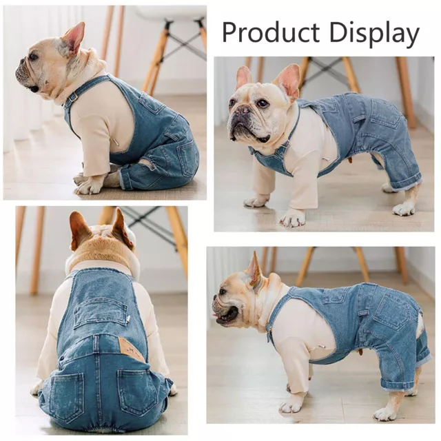 Dog Denim Jumpsuit Fashion Pet Pants Apparel for Small Medium Dogs and Cats DE 3