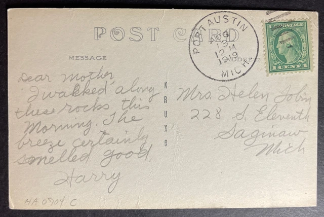 Terrace Rock Port Austin Michigan RPPC 1919 KRUXO 2