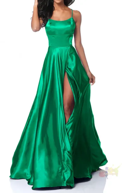 Satin Sleeve Bridesmaid Evening Formal Gown Christmas Party Ball Prom Dresses