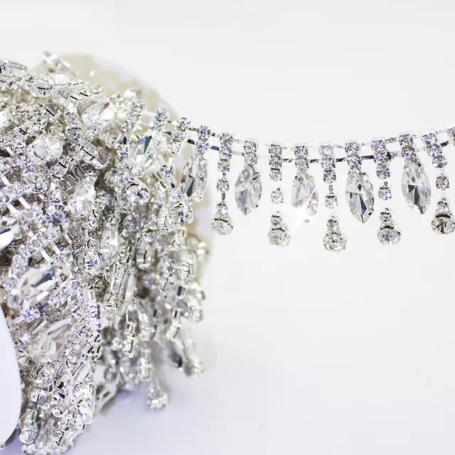 Glitter Crystal Rhinestone Tassel Fringe Trim Chain Beaded DIY