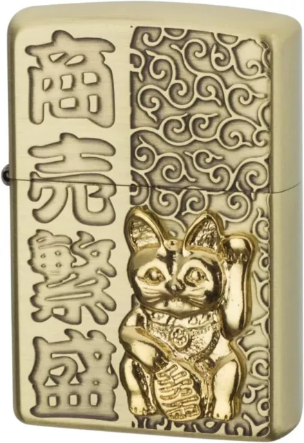 New Zippo Manekineko Welcoming Lucky Beckoning Cat Oil Lighter Brass Gold Japan