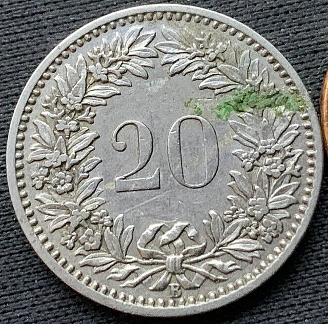 1901 Switzerland 20 Rappen Coin XF +  ( 1 Million Minted )  #M258