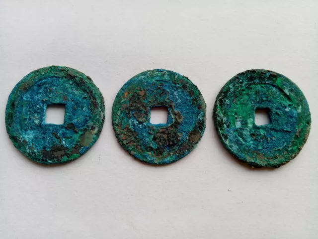 3Pcs Collect Chinese Bronze Coins Old China Green Rust Coins #25