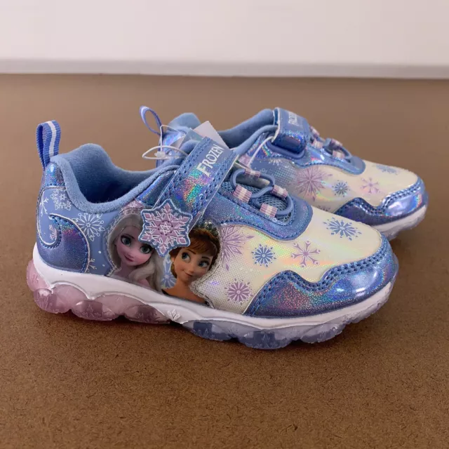 Disney Frozen Girls Shoe Size 10 Blue Hook & Loop Close Light-Up Sneakers NWT