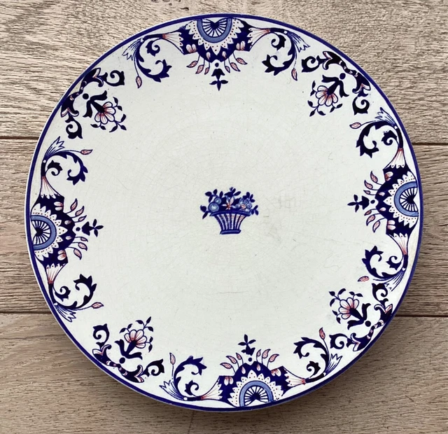 Grand plat en faïence de Longchamp Terre de Fer décor Rouennais diam 32,4 cm TBE