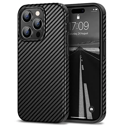 Handyhülle für iPhone 14 Pro Hülle Kohlefaser Leder Textur mit TPU Bumpern