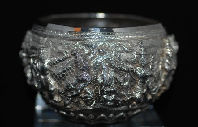 Vintage Exceptional Burmese Silver Thabeik Bowl, Rangoon c.1900