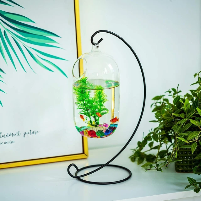 Desk Glass Hanging Fish Bowl Tank Beta Tank with Stand Fish Homes Creative Vase 2