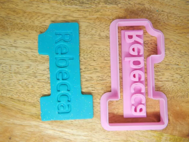 Custom Name Fondant Stamp & Number 1 Cookie Cutter 2pc Set First Birthday Party
