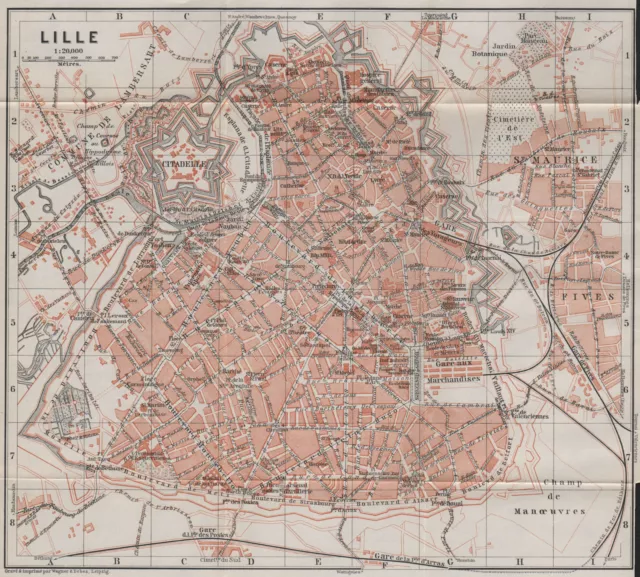 LILLE antique town city plan de la ville. Nord. France carte. BAEDEKER 1910 map
