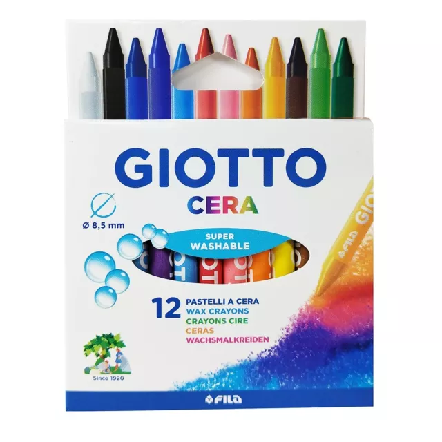 Giotto 12 Lápices De Cera Colores Niños Papelería Lavable Escuela 8.5MM 3714