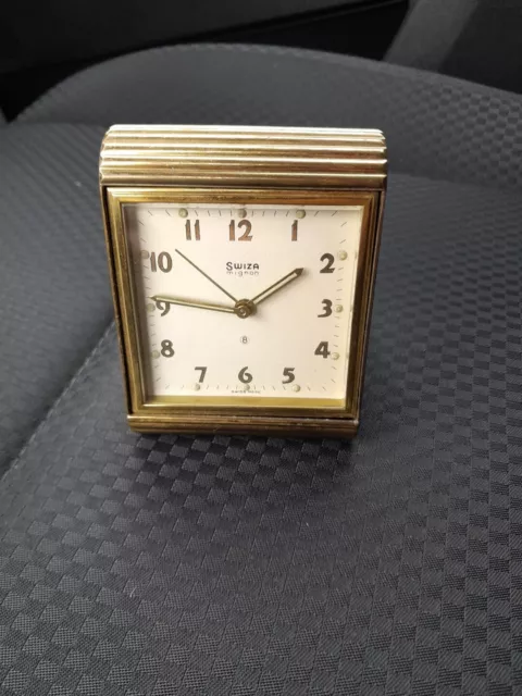 Solid Brass Art Deco Folding Mignon Travel Alarm Clock by Swiza 8 Restoration