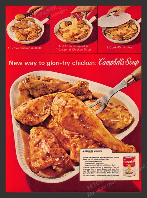 Campbell's Soup "Glori-Fried Chicken" Recipe 1960s Print Advertisement Ad 1963